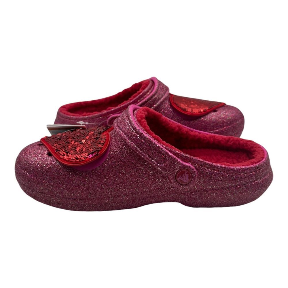 CROCS Classic Lined Pink Glitter Heart Clog Valentine's Day Sequin Womens Size 8 - Picture 3 of 9